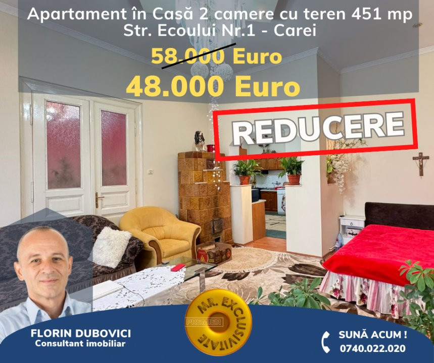 De vânzare Apartament in Casă 2 camere cu Teren 451 mp - Ecoului nr.1 - Carei