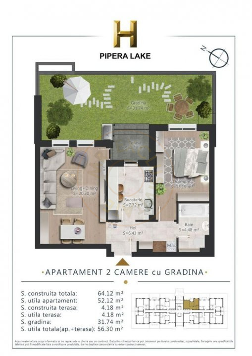Apartament cochet, ultrafinisat, cu gradina si terasa - 2 camere H Pipera Lake 5