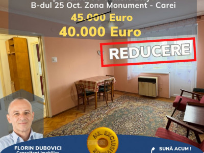 Apartament 3 camere Etaj IV Carei - B-dul 25 Oct. Zona Monument - Comision 0%