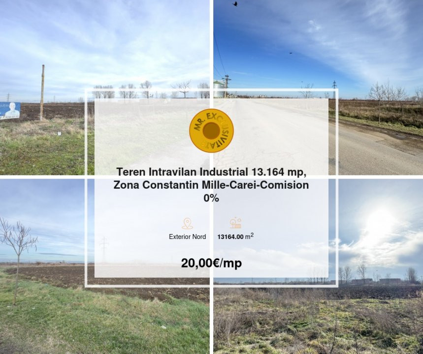 Teren Intravilan Industrial 13.164 mp, Zona Constantin Mille-Carei-Comision 0%