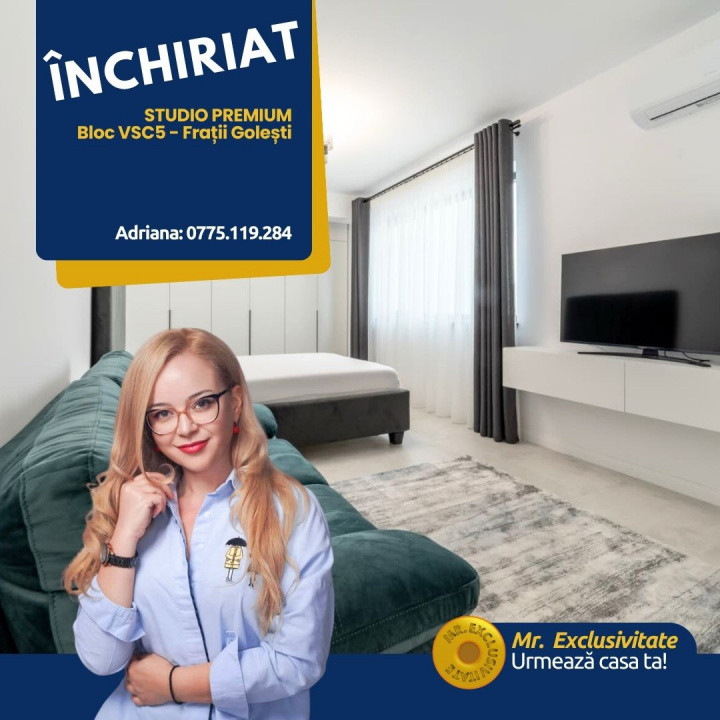Studio lux, bloc nou VSC5 - Fratii Golesti, parcare privata, vedere pe spate