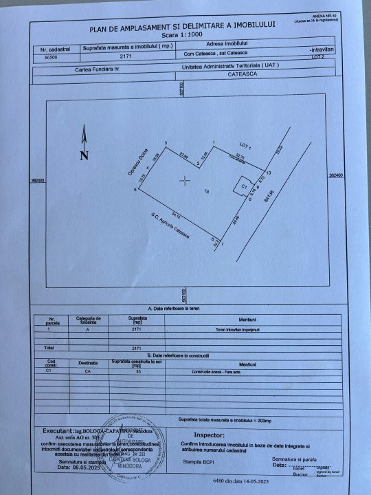 Teren intravilan 2171 mp Cateasca Arges, deschidere 49 ml 