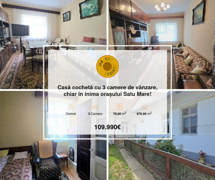 Casă cochetă cu 3 camere de vânzare, chiar în inima orașului Satu Mare!
