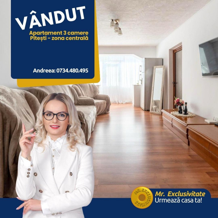 De vanzare- Apartament 3 camere Pitesti-zona Ultracentrala!