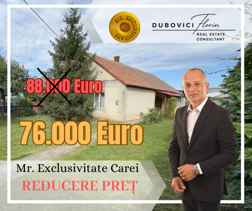 Casă 3 camere, Teren 3.263 mp, Str.Mărășești Nr.16 -Carei-Comision 0% cumpărător