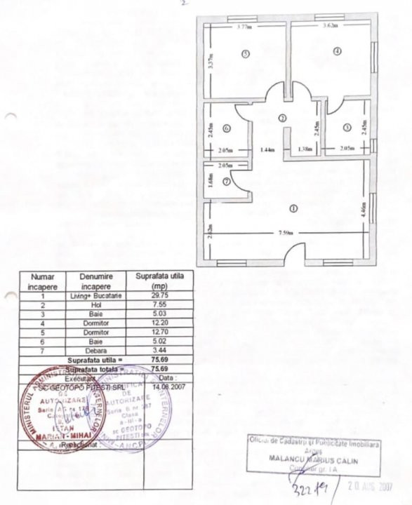 Apartament 3 camere Geamana Bloc 2007, decomandat, etaj 1