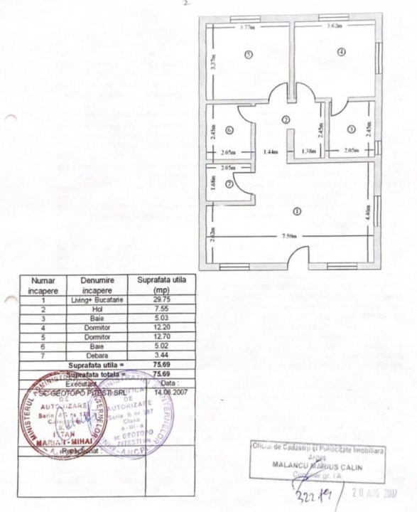 Apartament 3 camere Geamana Bloc 2007, decomandat, etaj 1