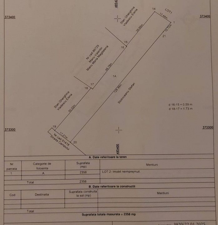 Vanzare Teren intravilan Stefanesti - Primarie str. Campului