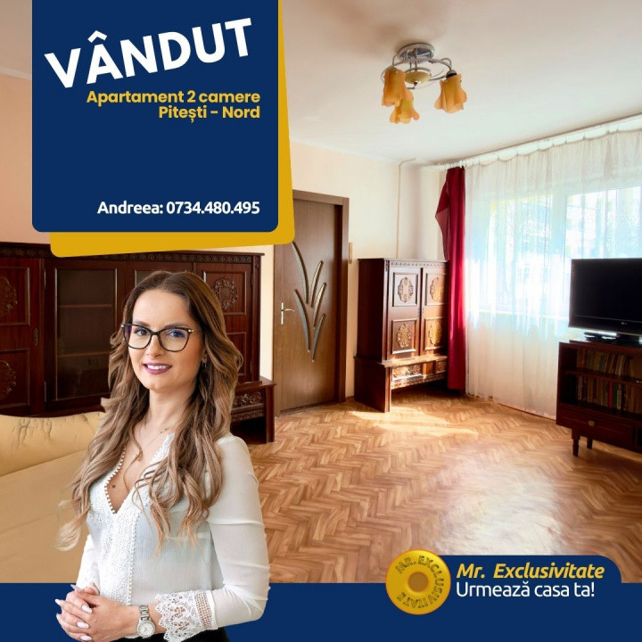 Apartament 2 camere-Etaj 1-Pitesti- Zona Nord – 0% comision