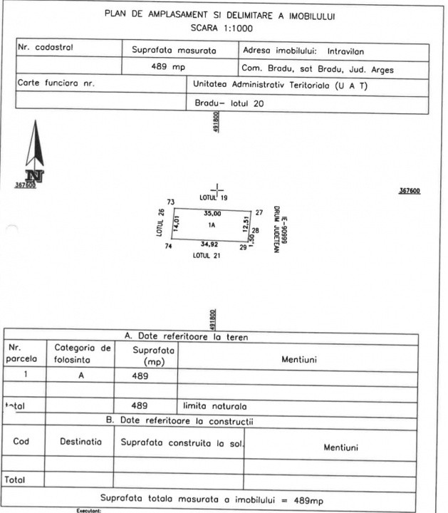 Teren 489 mp Bradu, deschidere la DJ - 3 Km de Pitesti
