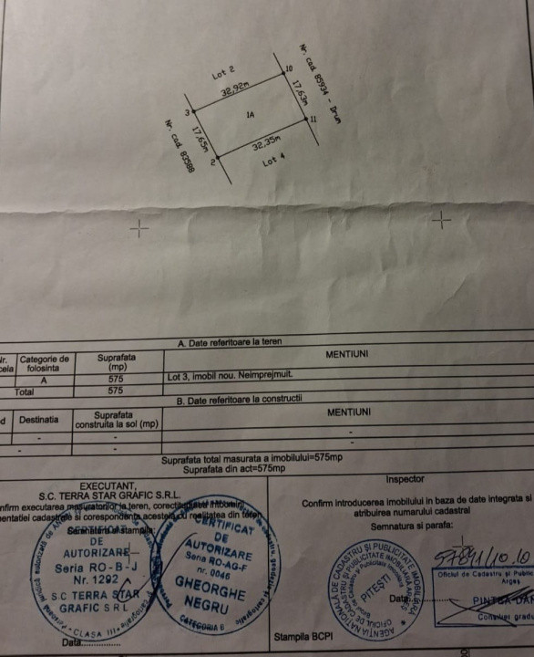 Teren intravilan 575 mp Valea Geamana